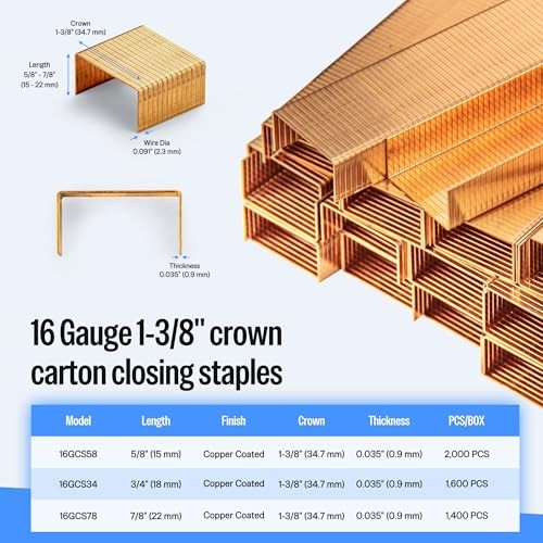 meite 16 Gauge Carton Closing Staples 1-3/8″ Crown 3/4″ Leg 1600PCS Copper Coate