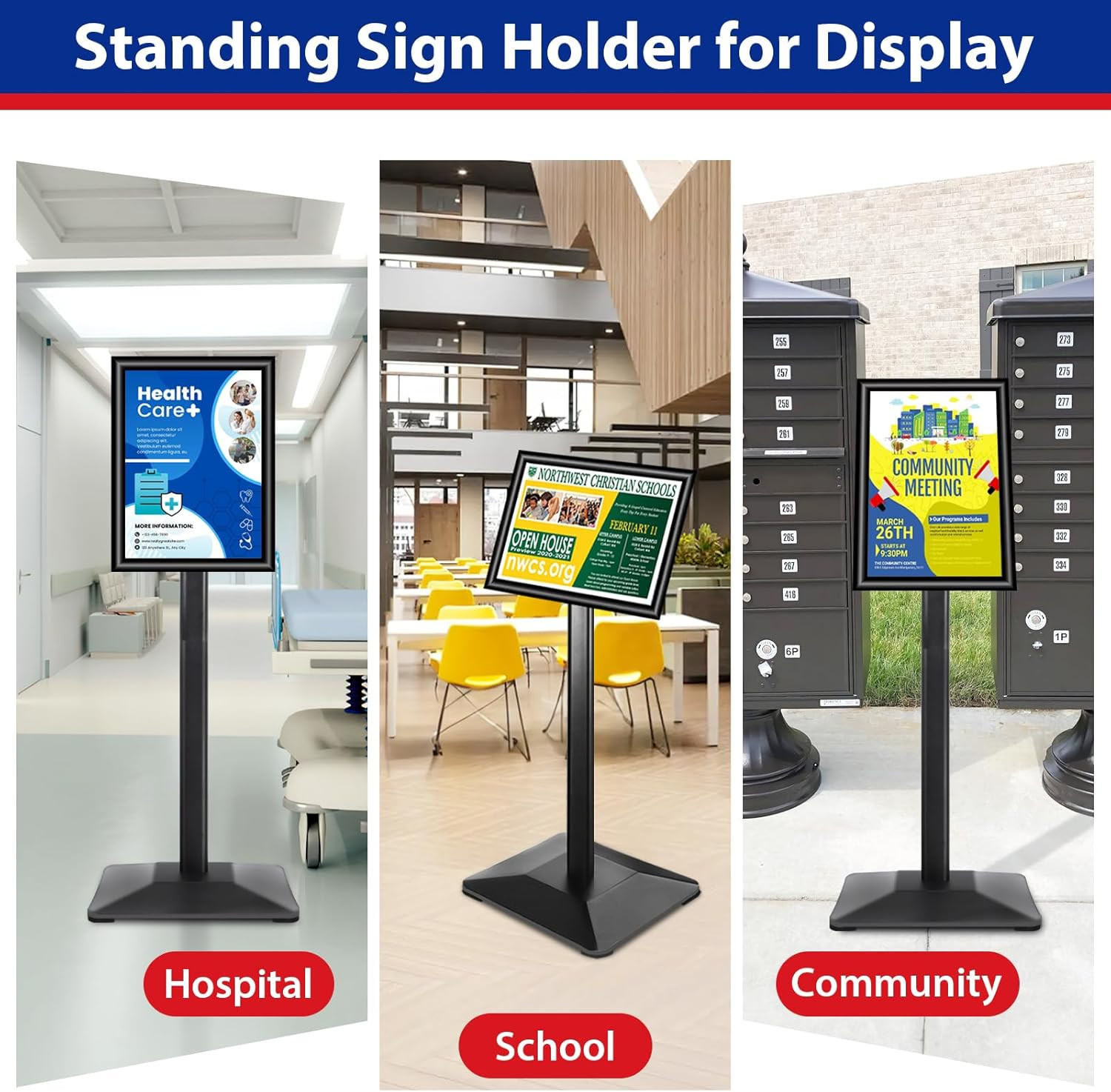 Business & Store Sign Holders 8.5X11Inch 3Pack Adjustable Floor Standing Sign Ho
