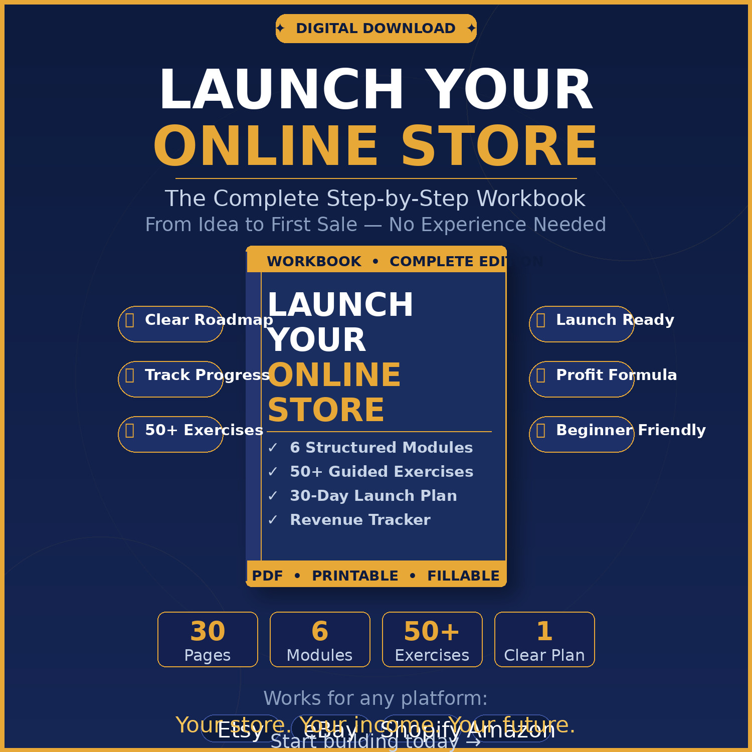 LAUNCH YOUR ONLINE STORE — The Complete Step-by-Step Workbook (PDF Digital)