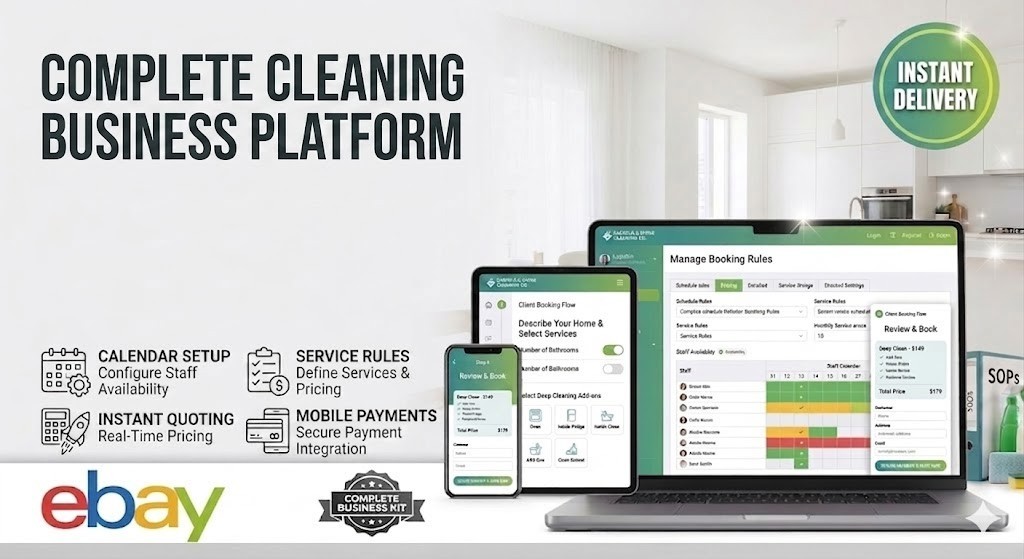 Turnkey Cleaning Business Website | Complete Client Booking Hub & Invoice System