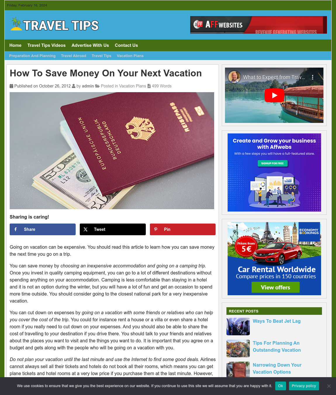 TRAVEL TIPS Website Business For Sale – Work From Home Internet Business