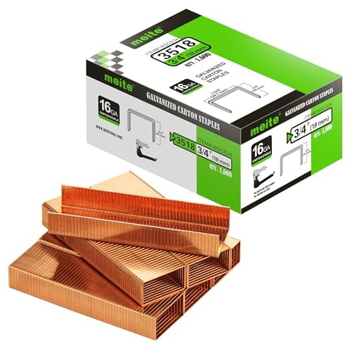 meite 16 Gauge Carton Closing Staples 1-3/8″ Crown 3/4″ Leg 1600PCS Copper Coate