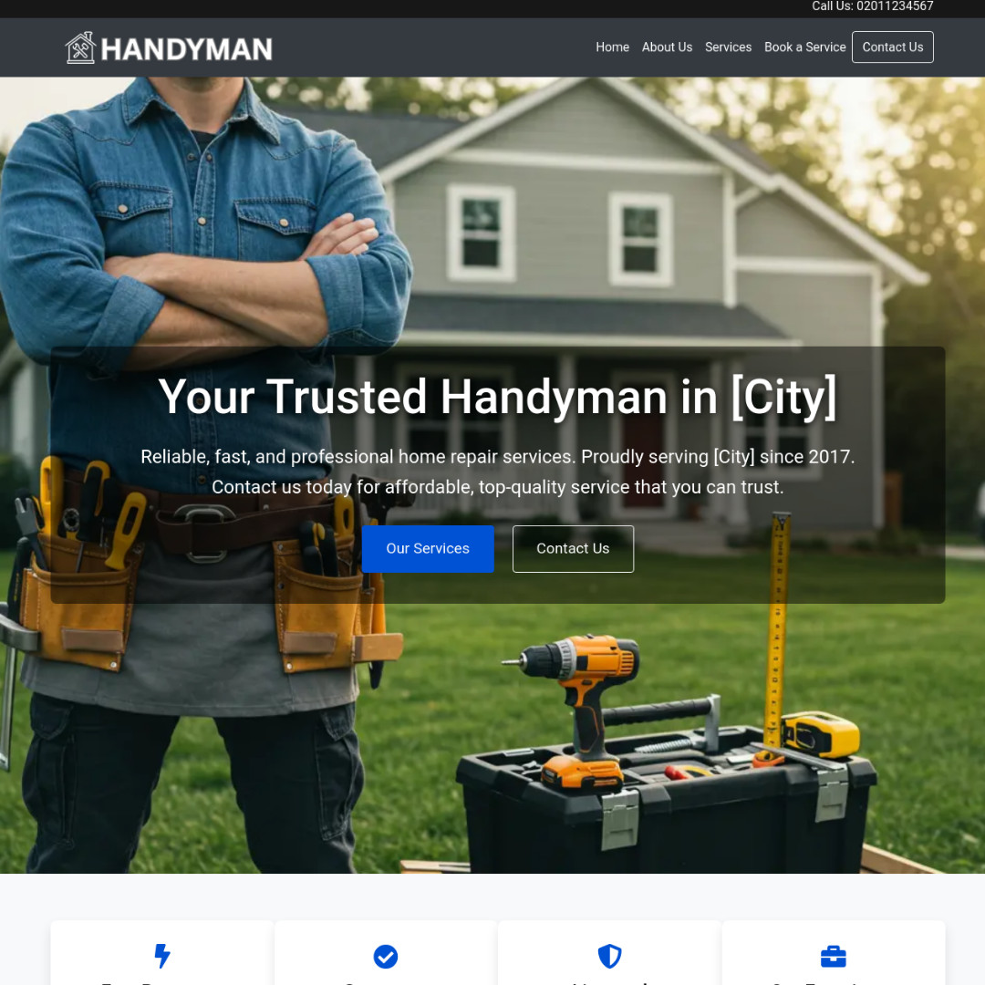 Professional Handyman Website with Smart Booking & Quoting System Tools Included