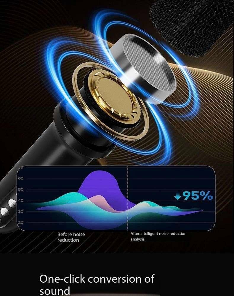 Wireless outdoor karaoke microphone and speaker with lyrics display all-in-one