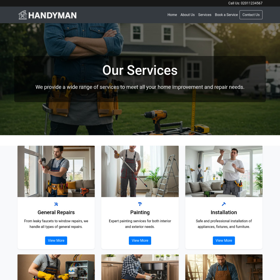 Professional Handyman Website with Smart Booking & Quoting System Tools Included