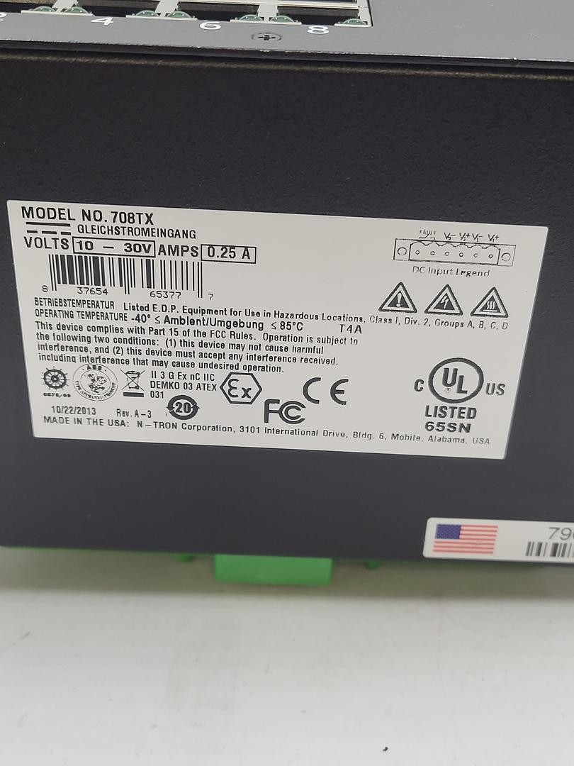 N-Tron 708TX Managed Industrial Ethernet Switch, 8-Port, 10-30VDC 0.25A