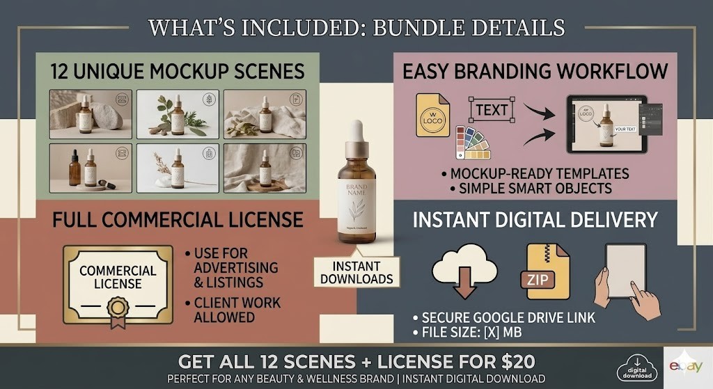 12 AI Skincare Product Photography Mockups | Beauty Brand Digital Backgrounds