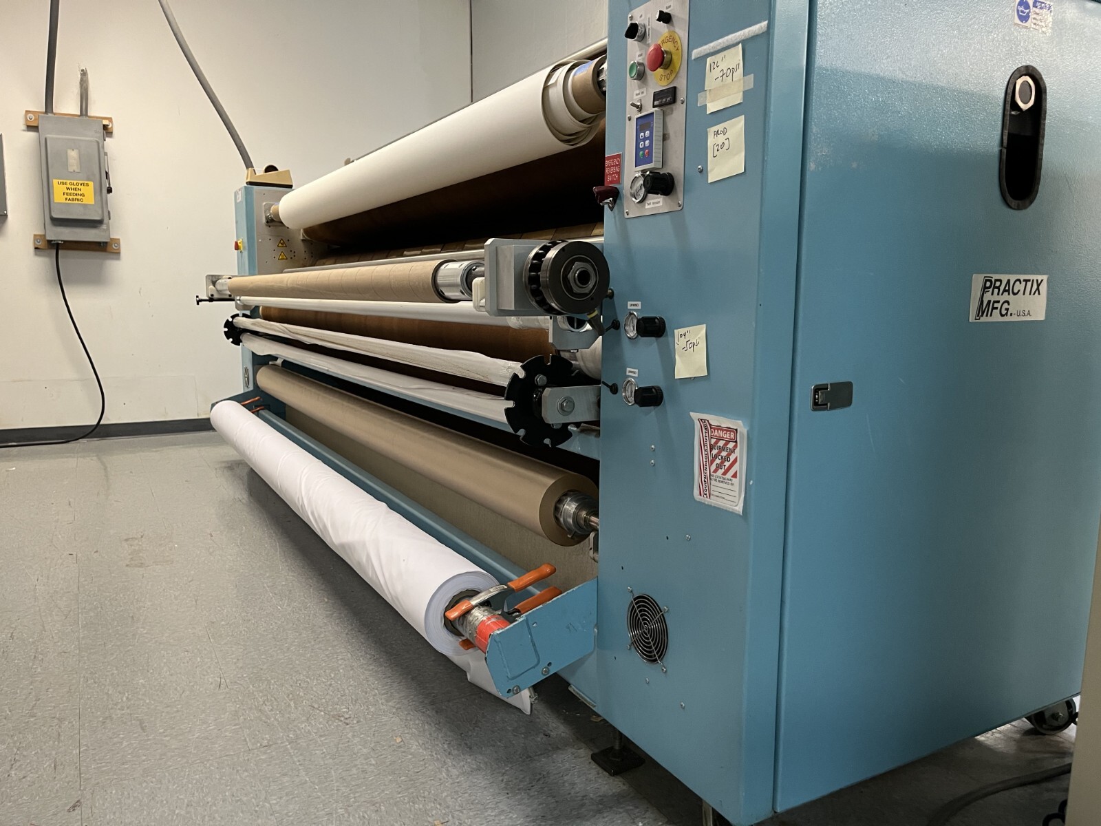 Dye sublimation fabric graphics system, Roland 1045 printer, Practix press