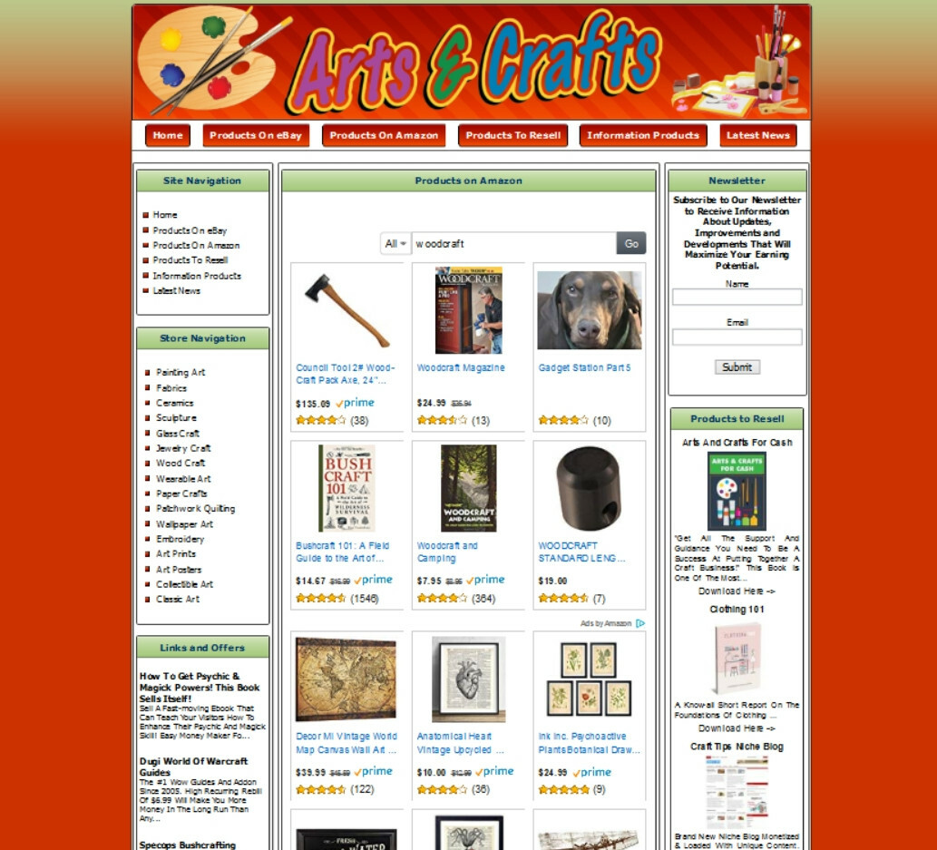 ARTS CRAFTS STORE Ready Made Affiliate Website. Amazon+Google