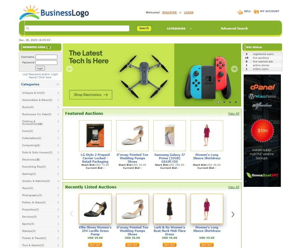 EBay Clone Auction Website (Green) – Free Install + Hosting with SSL