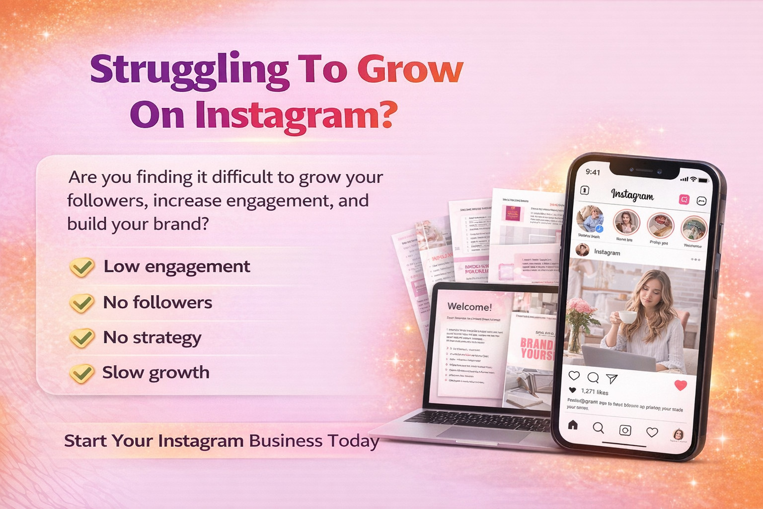 Instagram Growth Guide PLR MRR, Editable Canva Template, DFY Digital Product