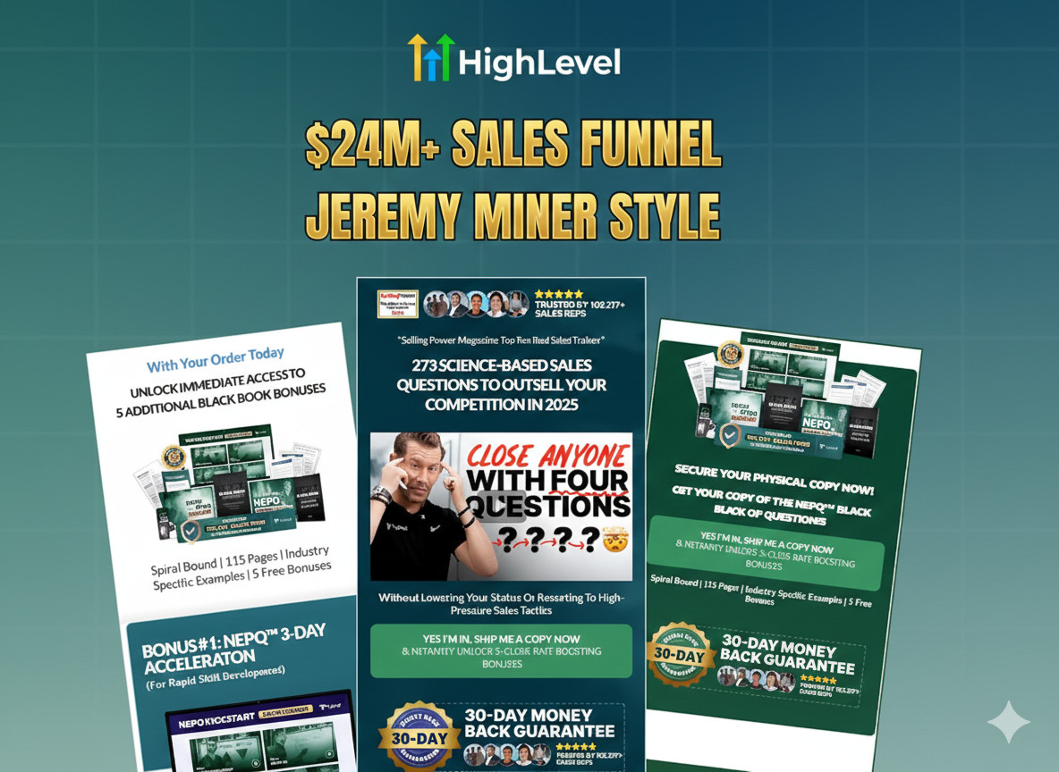 Jeremy Miner Style Sales Funnel Template GoHighLevel GHL VSL Low Ticket Digital