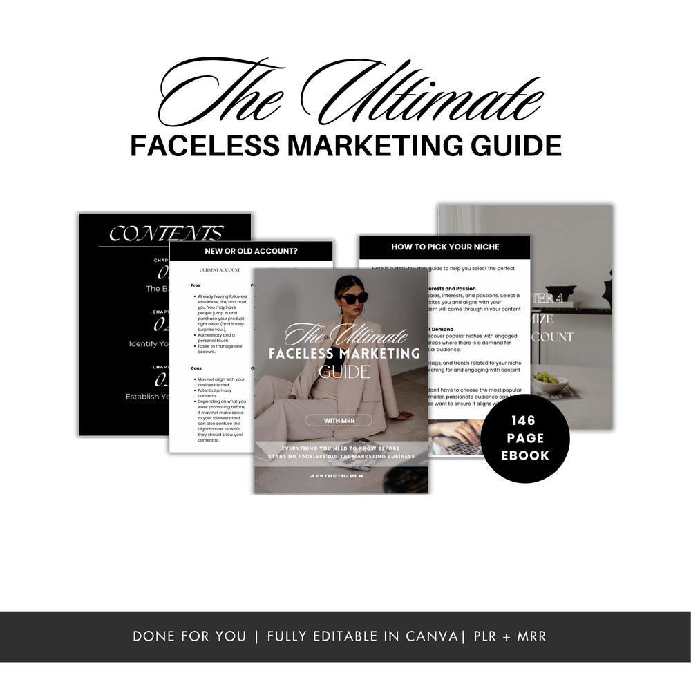 Faceless Digital Marketing Bundle with PLR & MRR | 8 Editable Canva Templates |