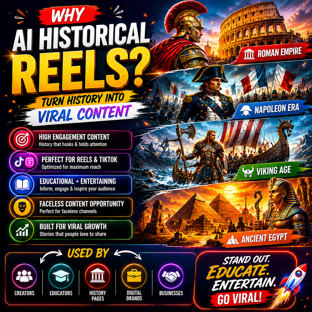 AI Historical Reels Creation | Faceless History Videos for TikTok, Insta