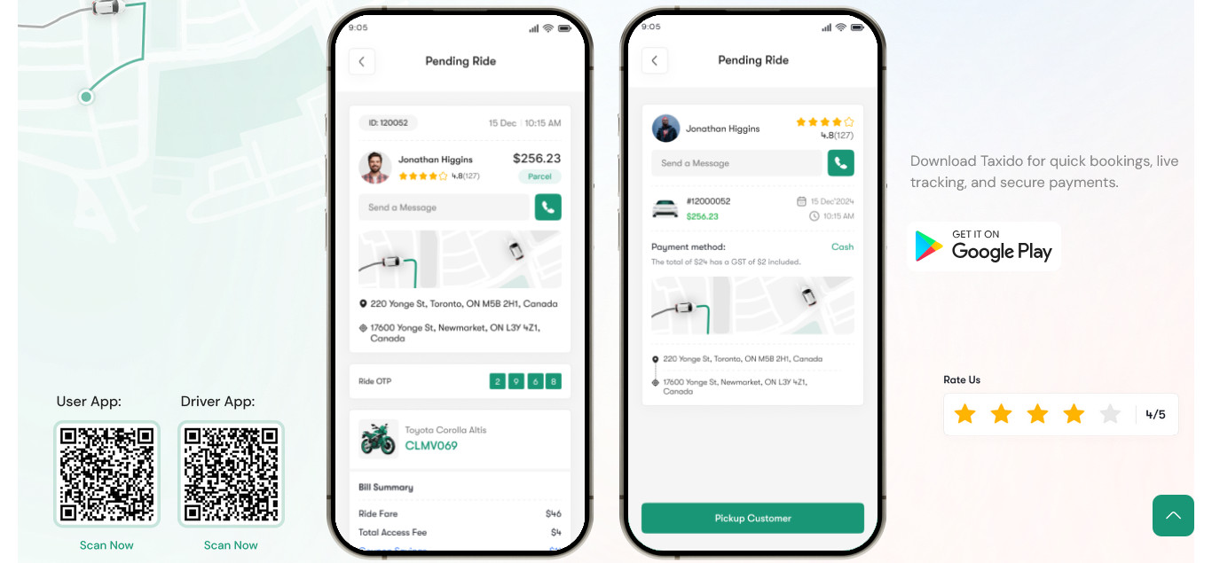 Cabido Taxi Booking & Parcel Delivery App | React Native Android + iOS | Laravel