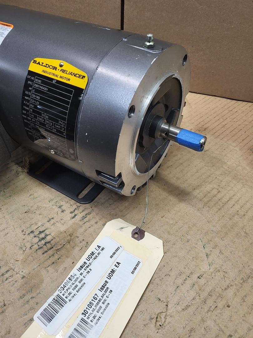 BALDOR .5 HP Motor 35B0112N043G1 / frame: 56 – 850 RPM – 230 /460 – 3 ph No box