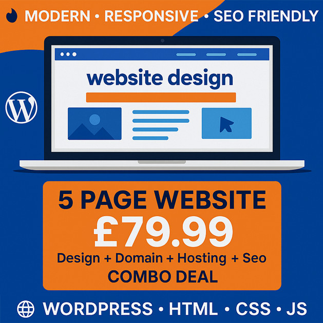 5 PAGE WEBSITE Design + Domain + Hosting + Seo Combo Deal 24/h Support!