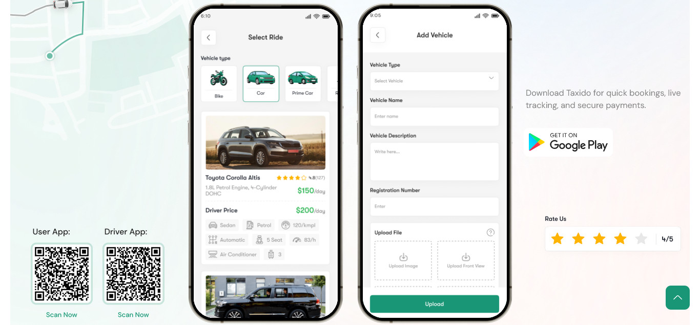 Cabido Taxi Booking & Parcel Delivery App | React Native Android + iOS | Laravel