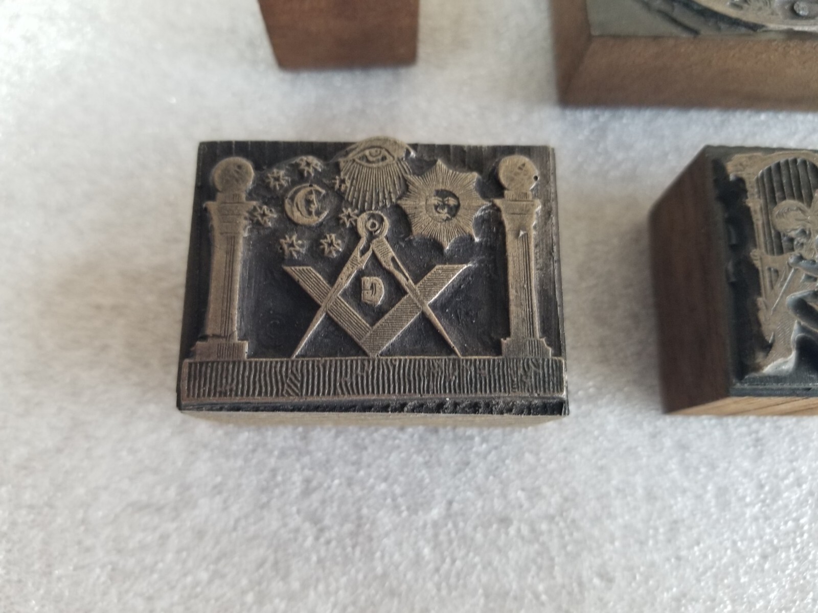 7x Vintage Masonic All Seeing Eye Letterpress Printing Blocks Stamps Wood Metal