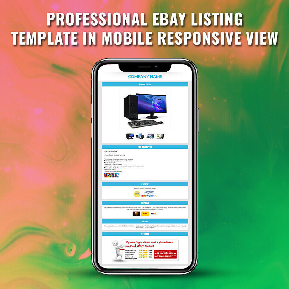 Ebay Templates Listing Auction Professional Responsive Mobile Design HTML 2019
