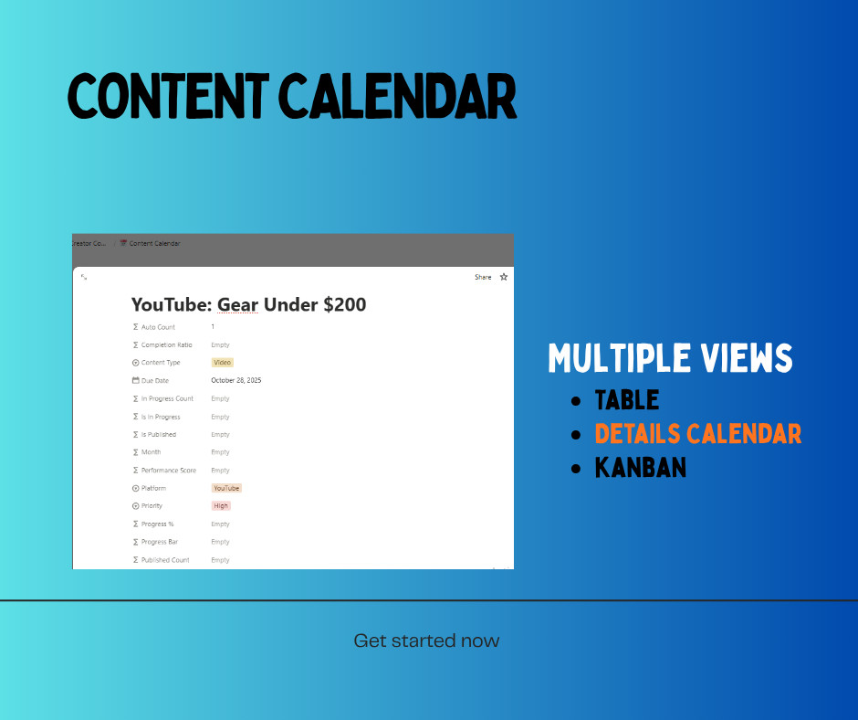 Content Creator Hub Notion Template – All-in-One Dashboard – Digital Download