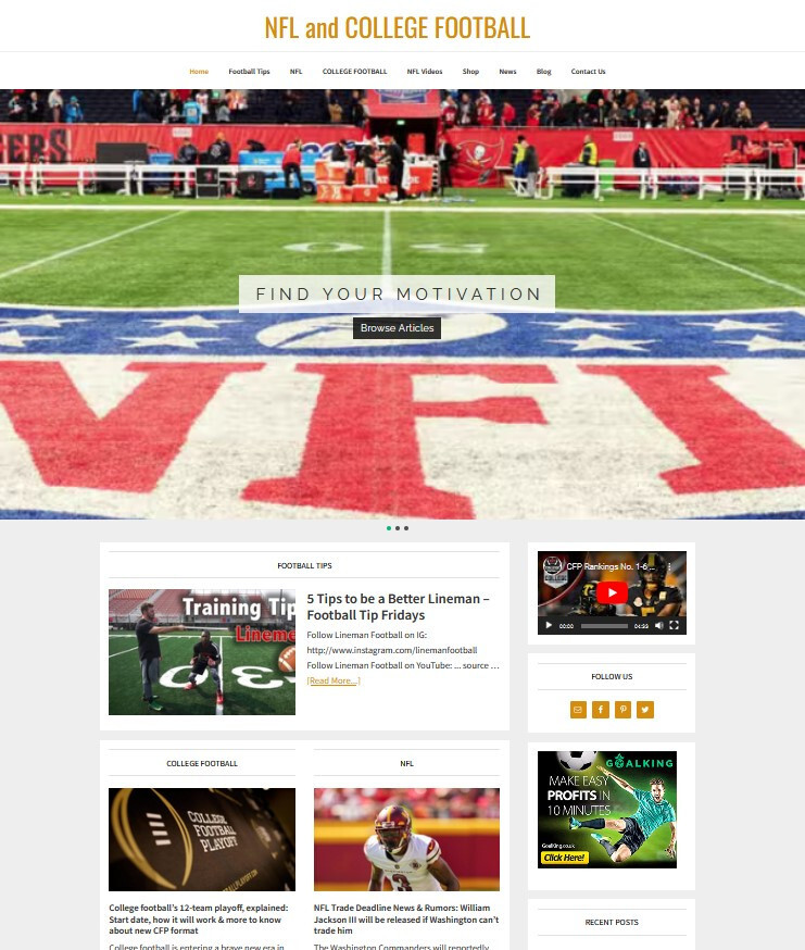 NFL and FootBall Videos Blog Website – Free Installation + Hosting