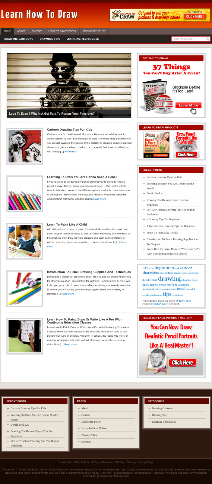 Learn-To-Draw-Blog-Ready Made Affiliate Website- Free Hosting/ Setup