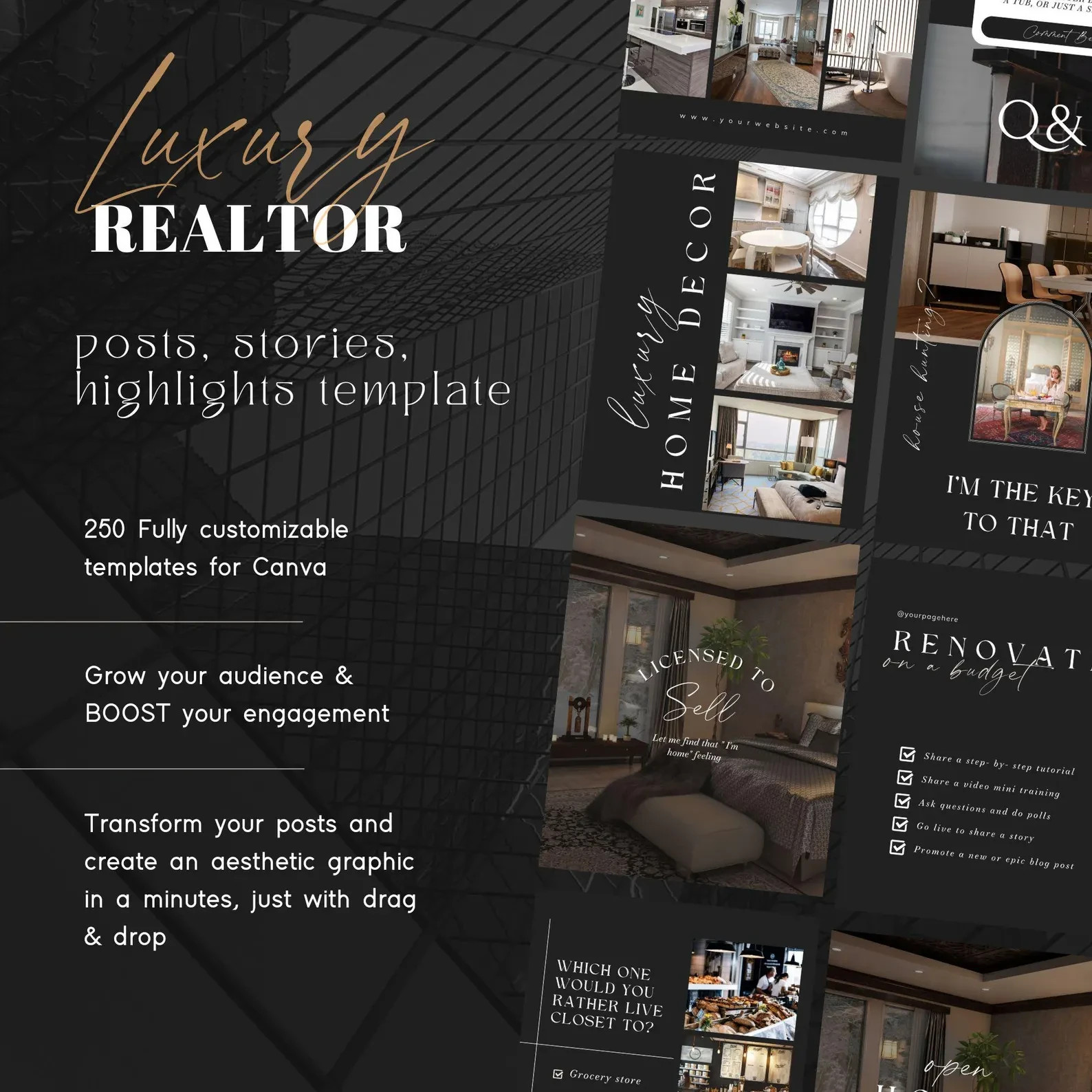 Luxury Real Estate Brand Kit Logo Suite + Colors + Fonts + Social Canva