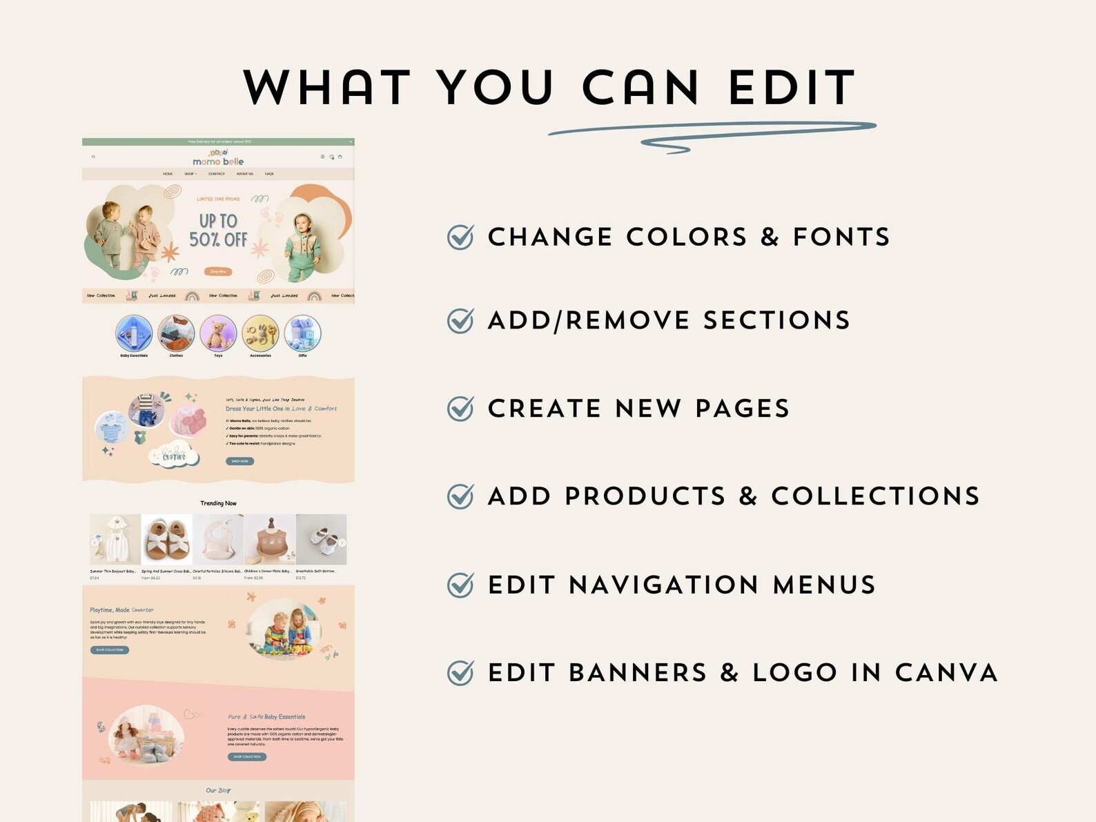 Momo Belle Shopify Theme, Baby Kids Boutique, Baby Store, Shopify Template 2.0