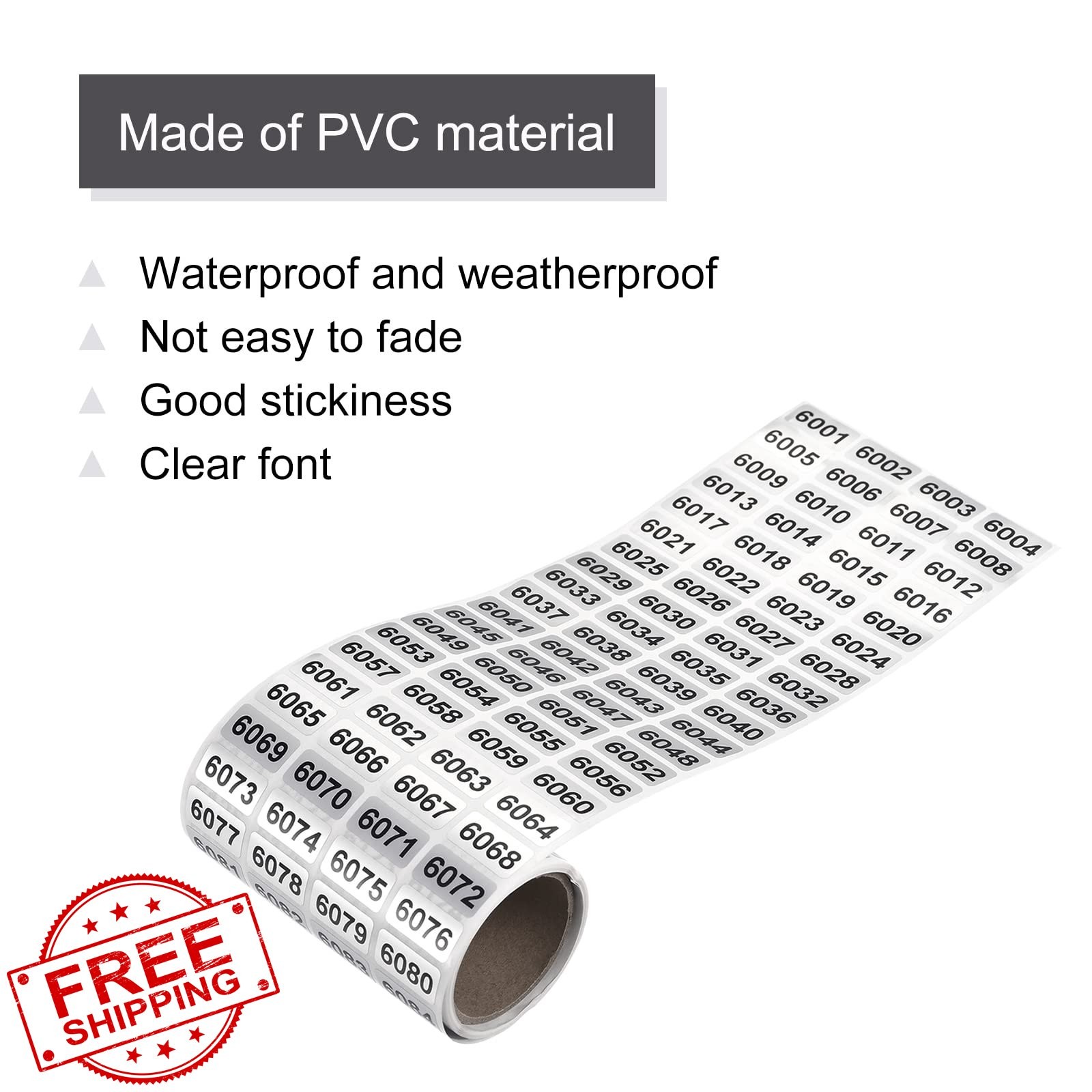 MECCANIXITY Number Stickers 6001-7000, Inventory Labels, Black Consecutive