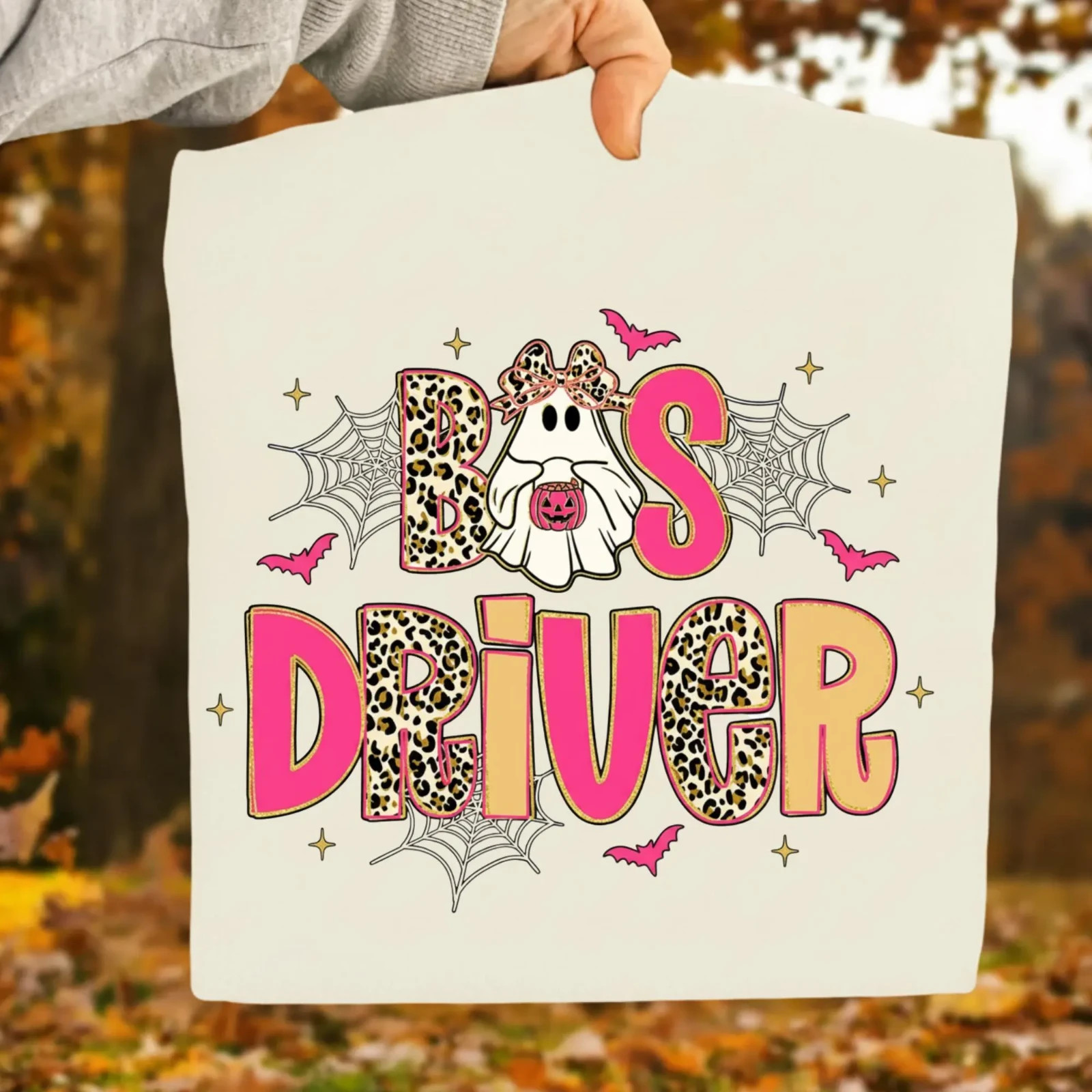 Spooky Teacher Halloween PNG: School Bus Driver, Leopard Ghost (Digital Download