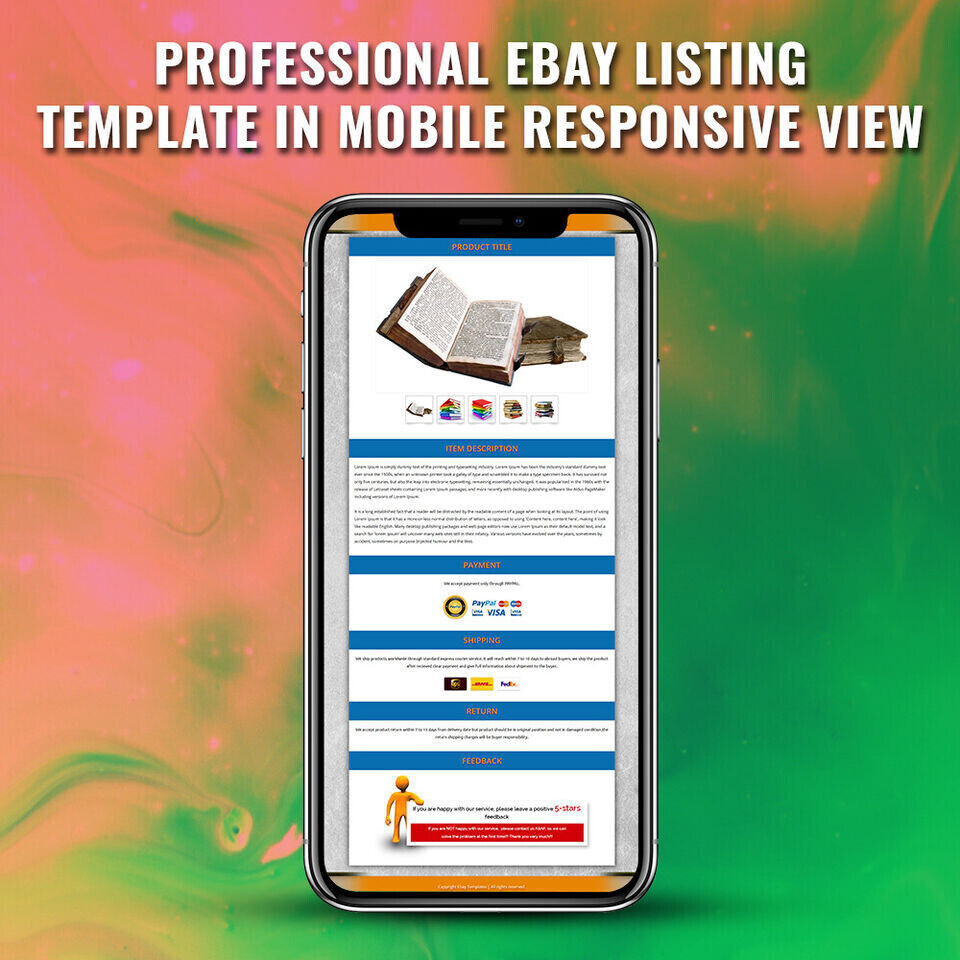 Mobile Responsive eBay Listing Template Auction Gallery Html Professional Design