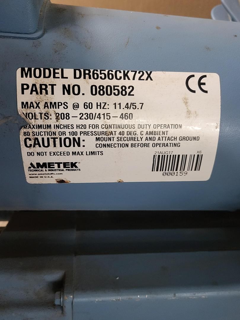 Ametek regenerative blower 3.5 HP TEFC 3 PH 230 / 460 V cat# 51895 RPM