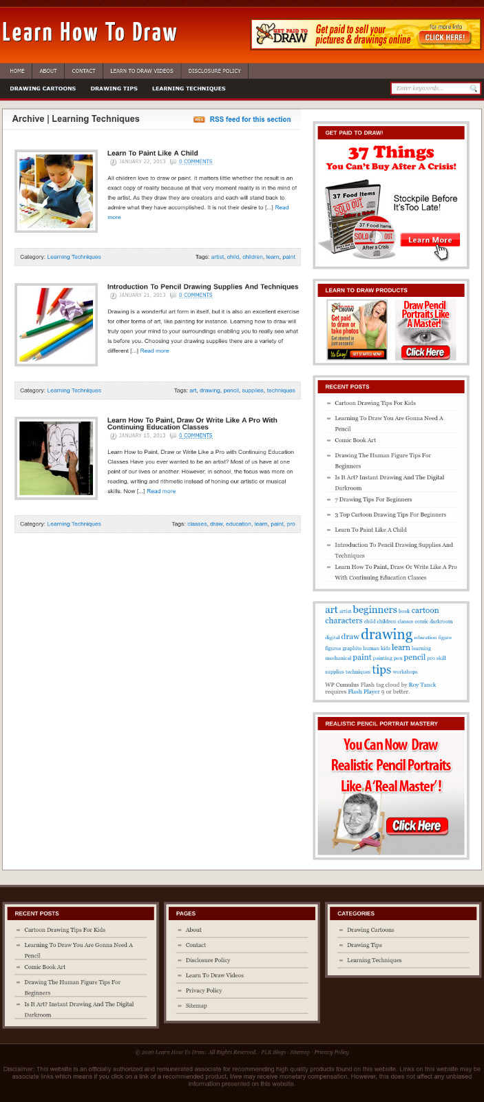 Learn-To-Draw-Blog-Ready Made Affiliate Website- Free Hosting/ Setup
