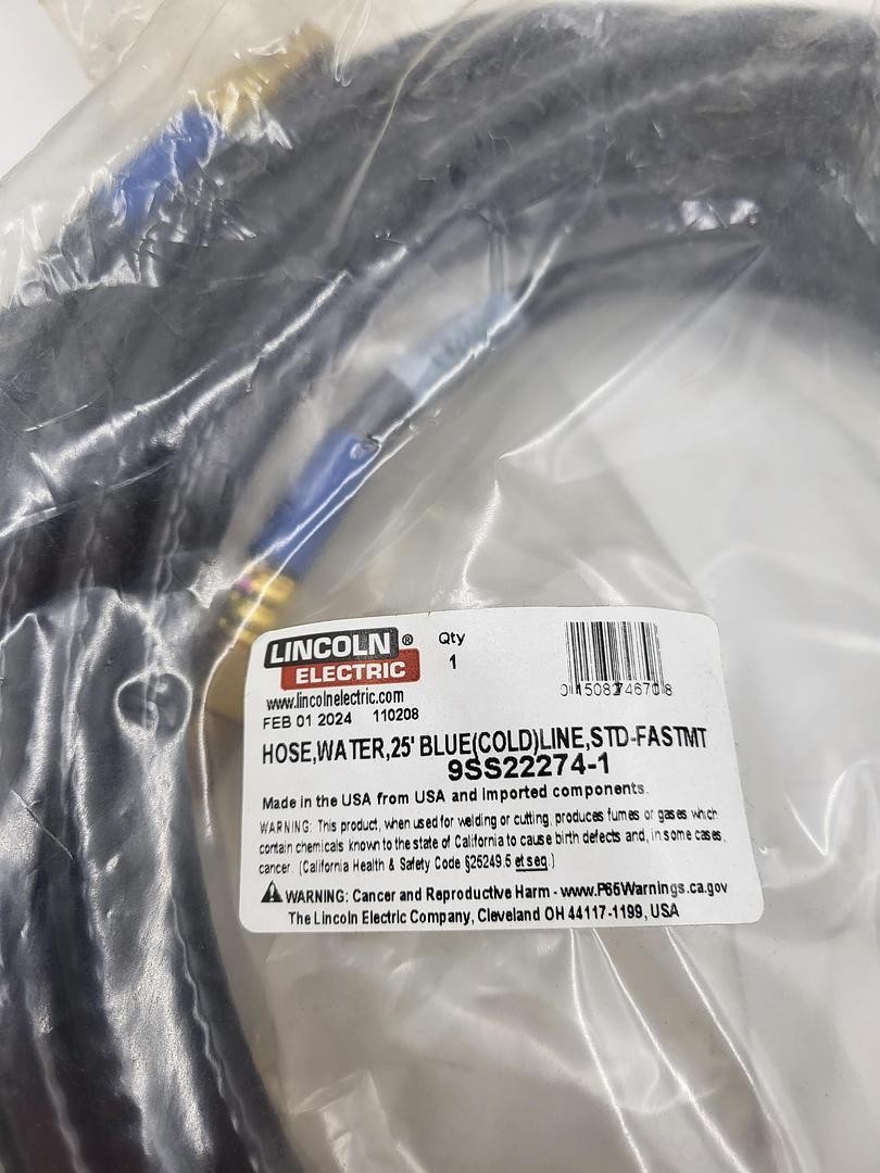 Lincoln Electric 9SS22274-1 BLUE (cold) line water hose 25′ long *NEW*