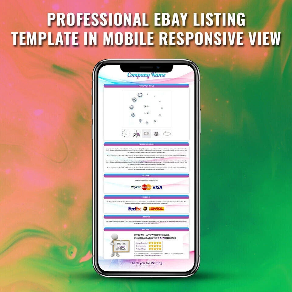 eBay Mobile Responsive eBay Listing Template Auction Template