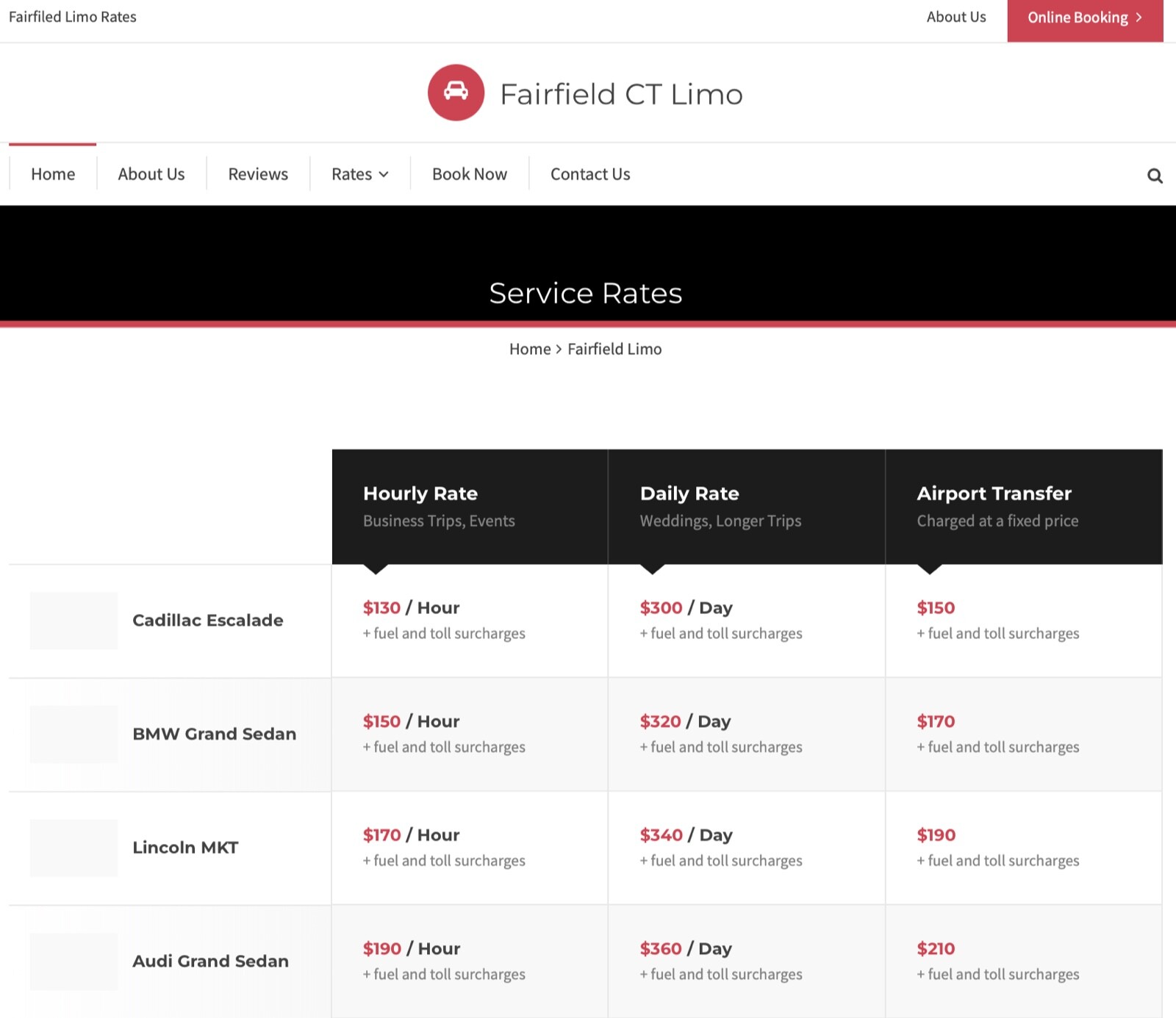 Car and limousine service website