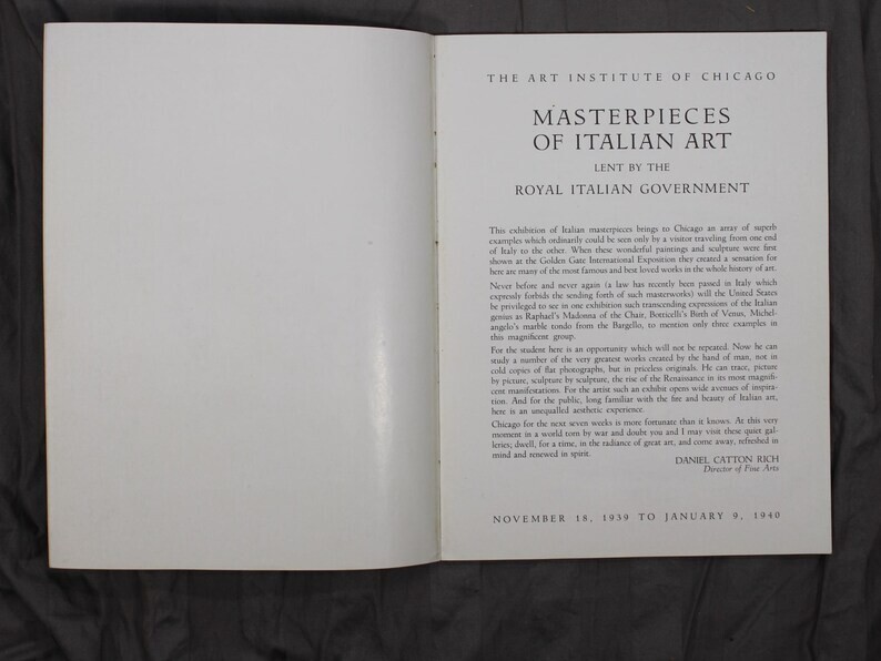 Art Institute of Chicago Masterpieces of Italian Art Program 1939-1940