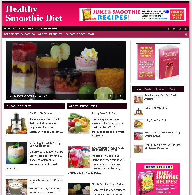 Healthy smoothie Diet Turnkey Site with Great Content- Make Money Online