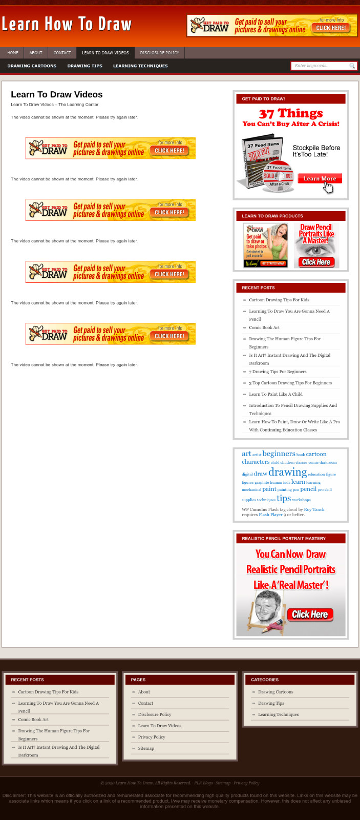 Learn-To-Draw-Blog-Ready Made Affiliate Website- Free Hosting/ Setup