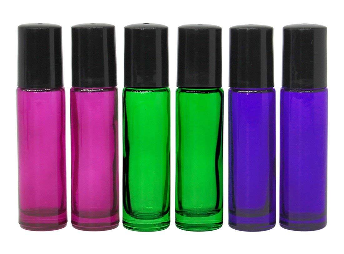 6 colored Stainless Steel Metal Roll on Glass Bottles Roller Ball 10ml