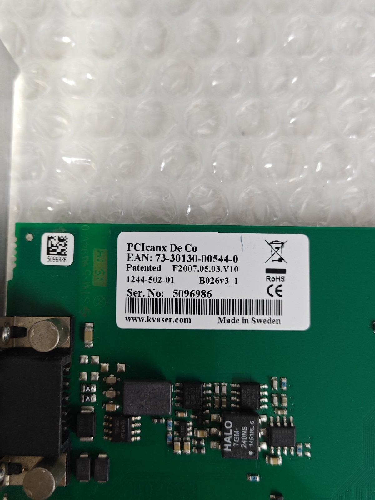 Kvaser PCIcanx DE Co 73-30130-00544-0 PC/CAN Interface Single CAN BUS PCI Card