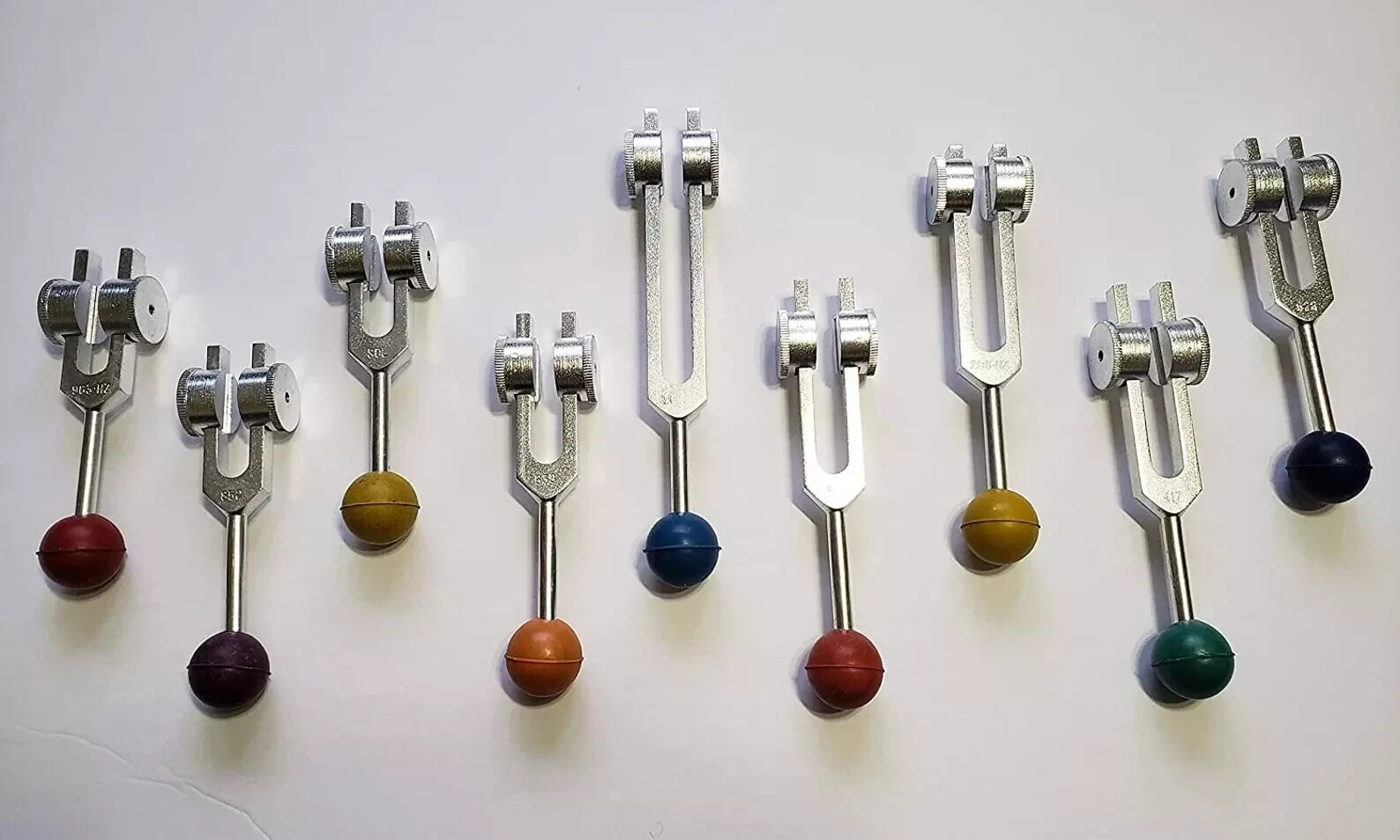 Solfeggio Tuning Forks Weighted Set of 9 with Color Removable Balls for Healing