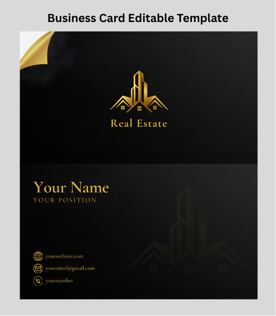 Luxury Real Estate Business Card Template Editable Canva Black Gold Digital
