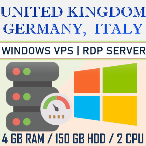 FRANCE, EUROPE Windows VPS Server / RDP Server 4 GB RAM + 150 GB HDD