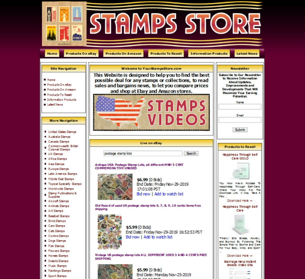 STAMPS LOTS STORE Ready Made Affiliate Website+Amazon+Google+Dropship
