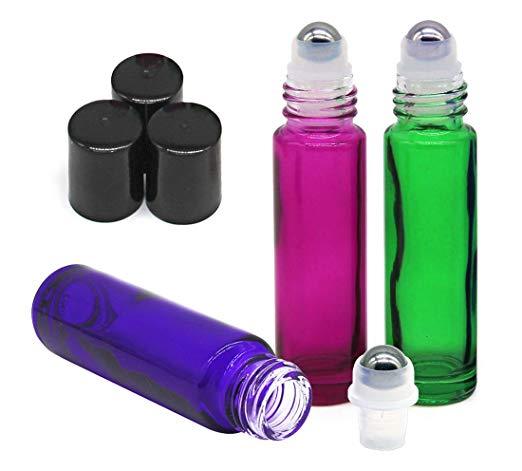 6 colored Stainless Steel Metal Roll on Glass Bottles Roller Ball 10ml