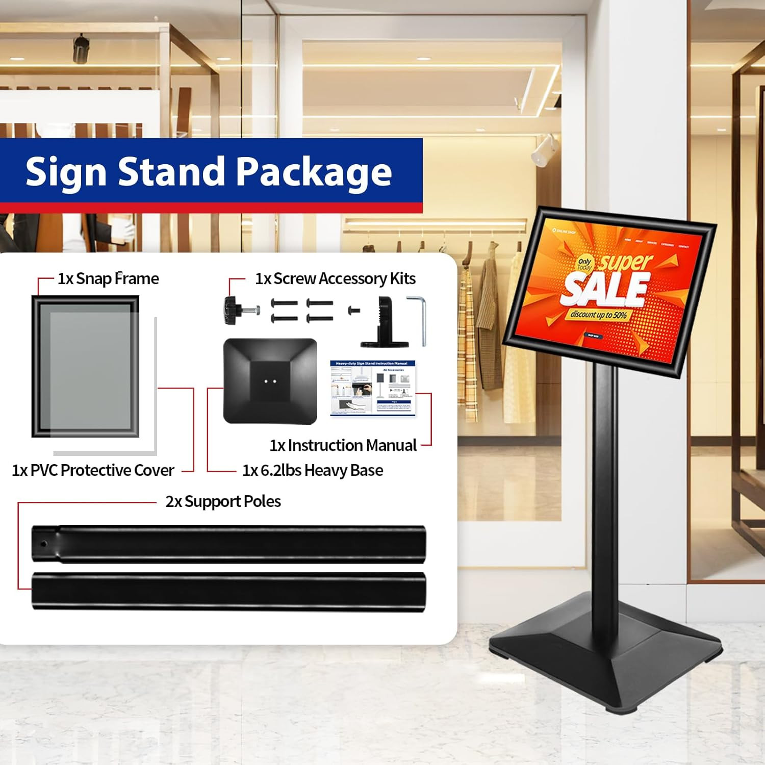 Business & Store Sign Holders 8.5X11Inch 3Pack Adjustable Floor Standing Sign Ho
