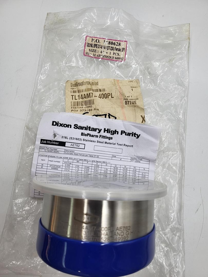 Dixon Sanitary high purity 4″ FERRULE 316L TL14AM7-400PL BPE DT-4.1
