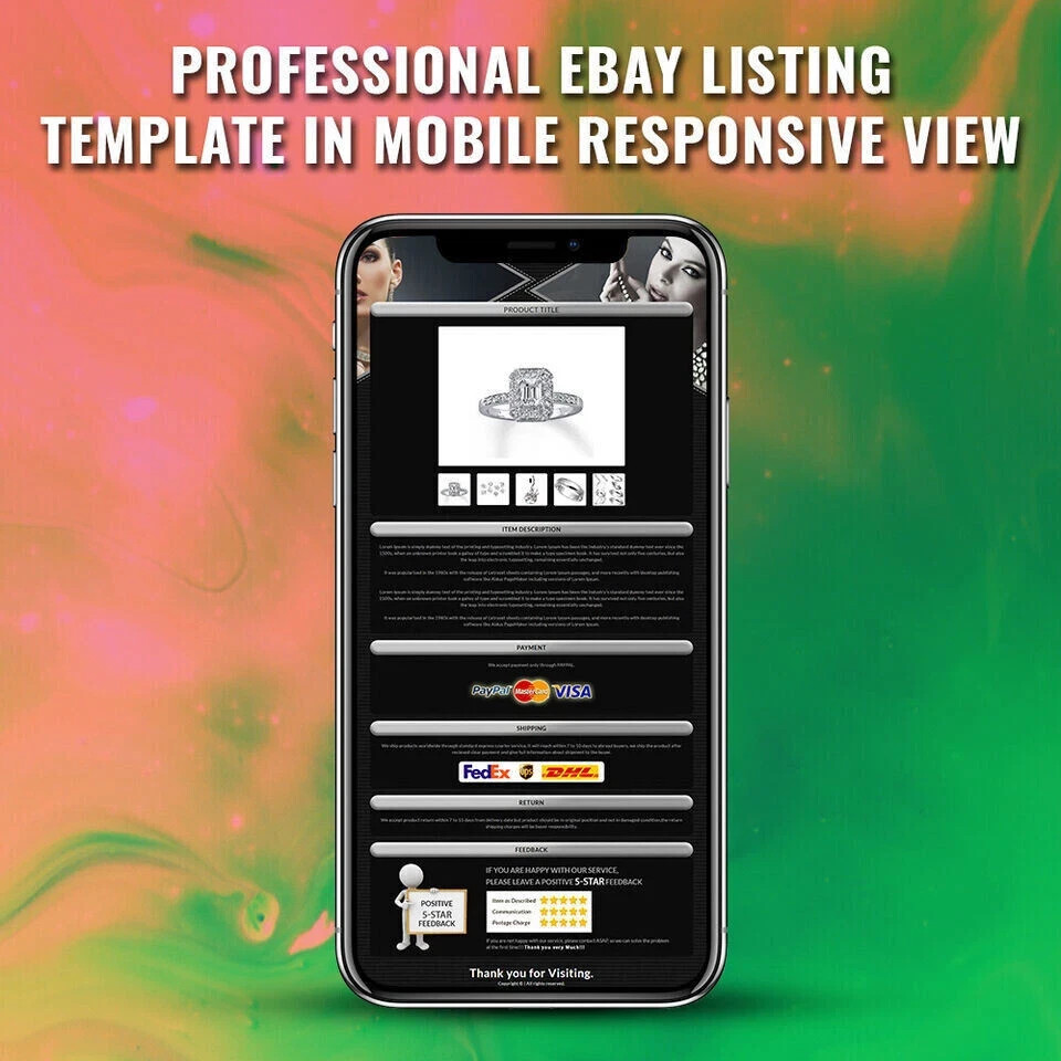 eBay Templates, eBay Auction Mobile Responsive html Templates 2026 for Jewelry